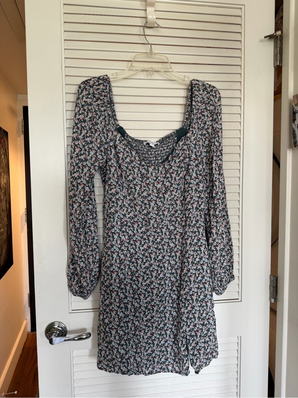 Floral Long Sleeve Dress - Green Pink